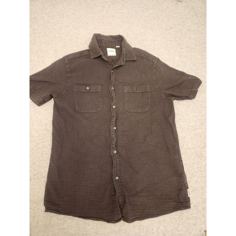 Rowm Shirt Mens‎ Small Brown Short Sleeve Button Front Textured Cotton Casual